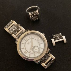 Michael Dawkins stainless steel watch and matching ring